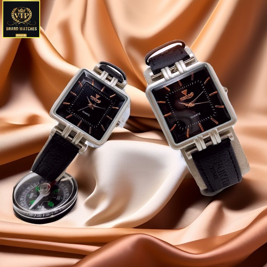 Stylish Quartz Square Watch for Couples - 2 Pcs Water Resistant