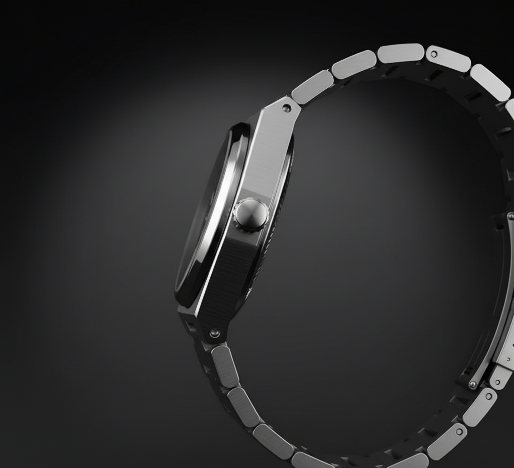 Men's black octagonal quartz watch metal band