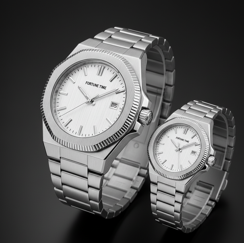 Stylish Unisex Quartz Watches - 2 Pcs Water Resistant Couple Watch Set