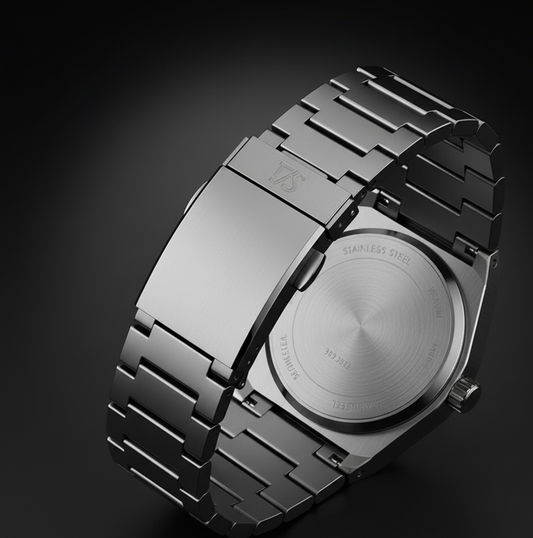 Men's black octagonal quartz watch metal band