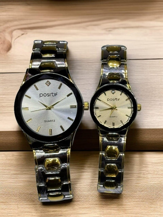 Chic Rose Gold Unisex Couple Watches - 2 Pcs Quartz Water Resistant Timepieces