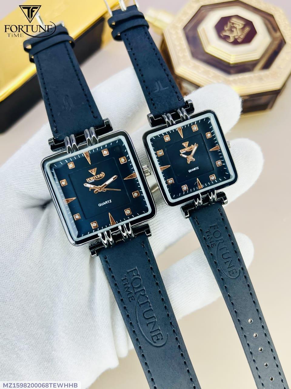 Stylish Quartz Square Watch for Couples - 2 Pcs Water Resistant