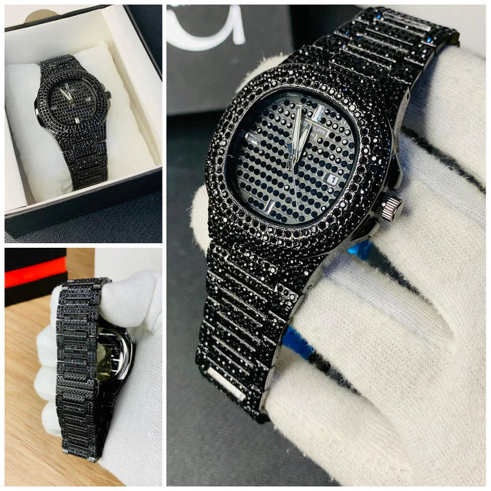 Obsidian Royale:Blacked Iced Out Stain-Less Steel ( imported )