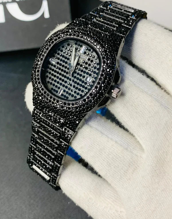Obsidian Royale:Blacked Iced Out Stain-Less Steel ( imported )