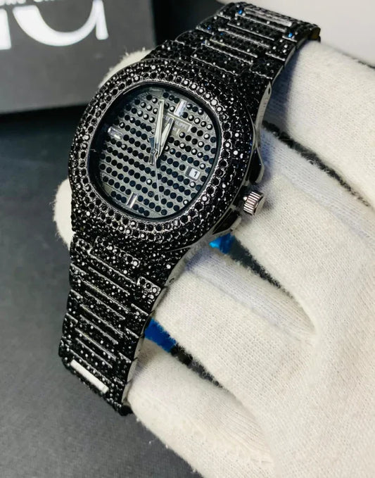 Obsidian Royale:Blacked Iced Out Stain-Less Steel ( imported )